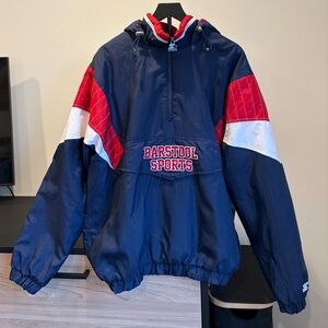 STARTER Black Label Barstool Sports puffer Jacket - Navy, Red, and White